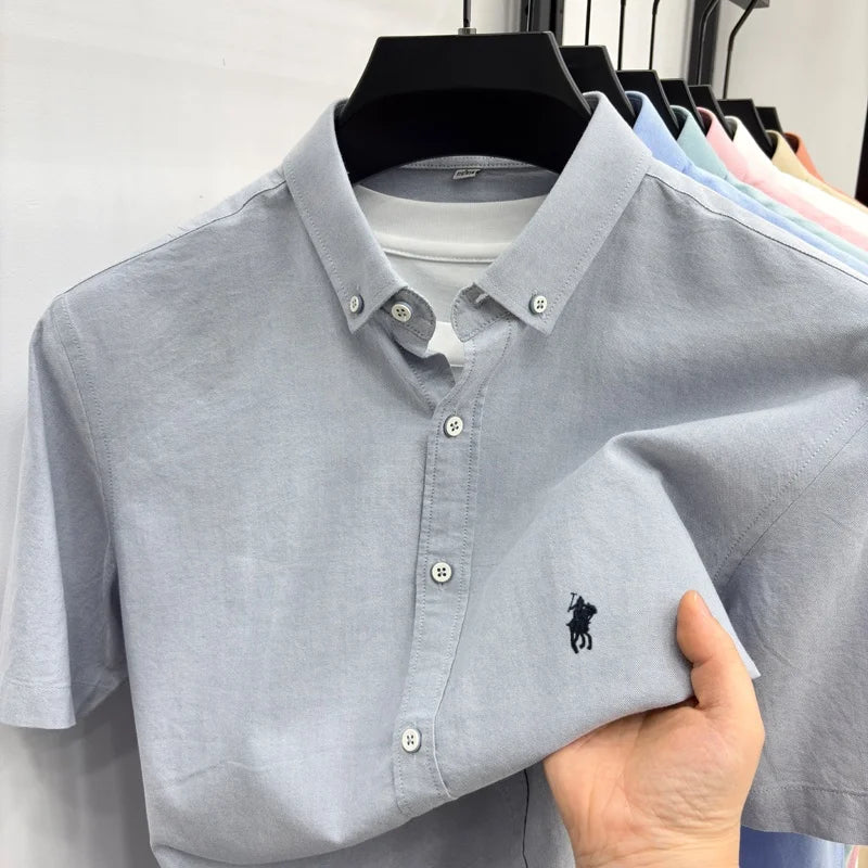Camisa de manga curta de marca de luxo, 100% algodão, bordado de pônei de alta qualidade, moda casual para golfe, negócios, nova coleção masculina.