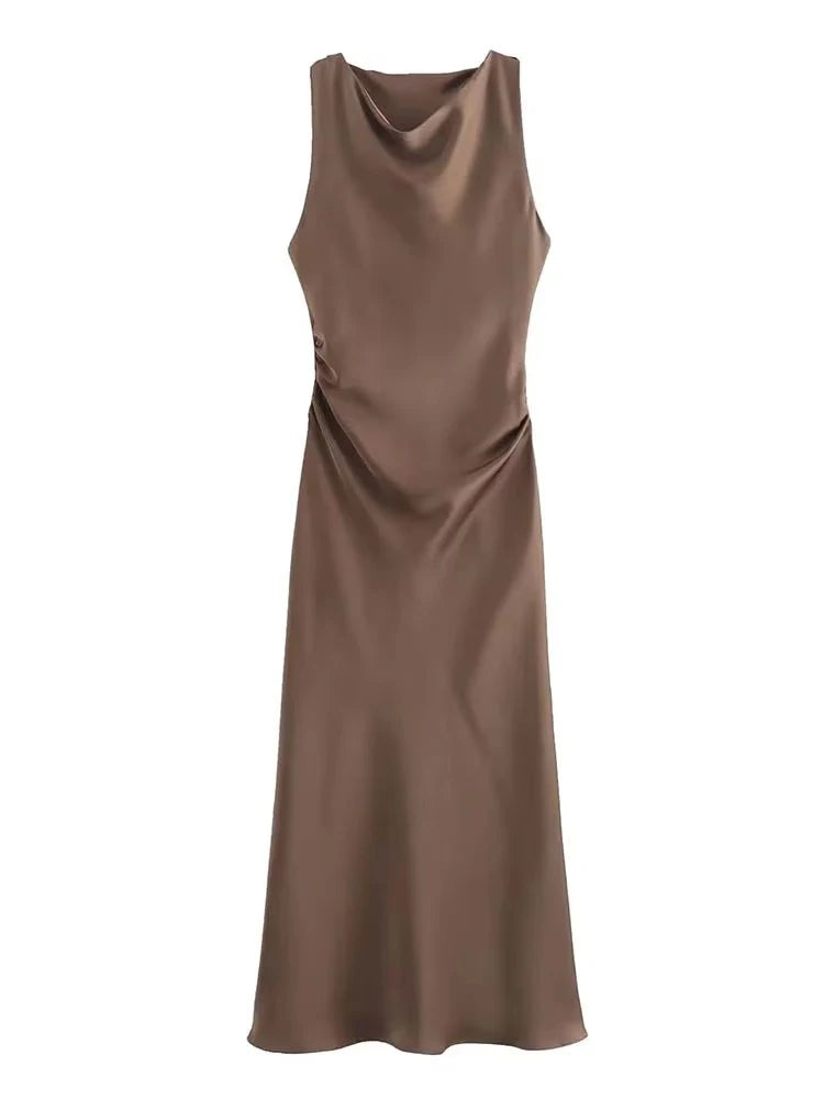 Vestidos Longos de Cetim para Mulheres 2026, Vestido Midi Slip de Verão, Vestido Sexy para Festa Noturna, Vestidos Elegantes Sem Mangas