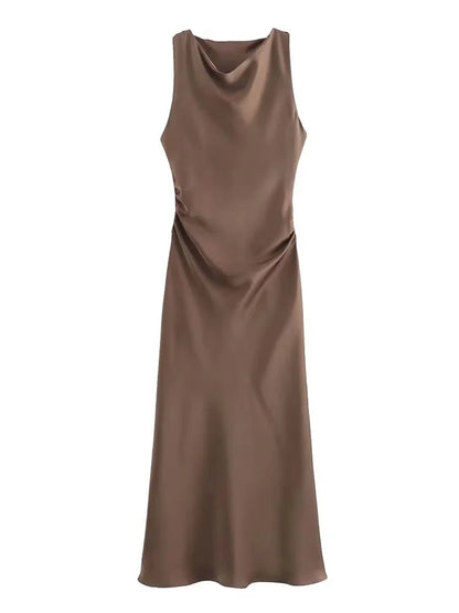 Vestidos Longos de Cetim para Mulheres 2026, Vestido Midi Slip de Verão, Vestido Sexy para Festa Noturna, Vestidos Elegantes Sem Mangas