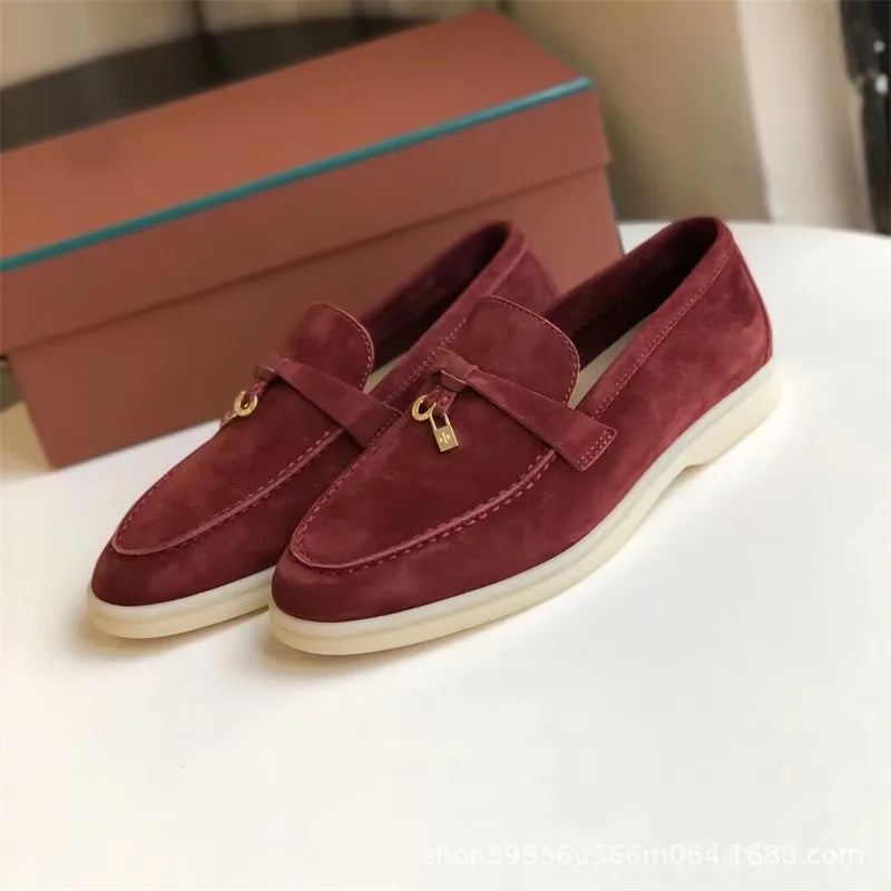 Promoção: Mocassins Femininos de Couro Genuíno Estilo Old Money com Borla e Fivela, Slip On, Casual, Vintage, Sapatos Planos para o Dia a Dia, Y2k