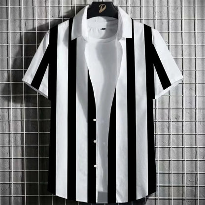 Camisa Havaiana Masculina com Estampa 3D Listrada, Casual, Manga Curta, para Festa na Praia, Caimento Solto, com Design Floral