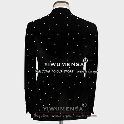 Ternos de casamento de luxo para homens noivo usar smoking artesanal pérolas jaqueta de veludo masculino banquete vestido de festa sob medida 3 peças conjunto