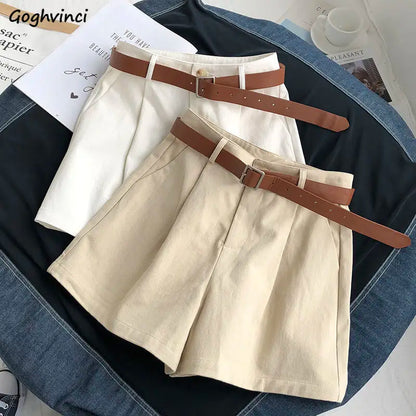Calções de perna larga feminino cintura alta sólido all-match streetwear casual carga solto ajuste aconchegante chique popular simples básico verão mujer
