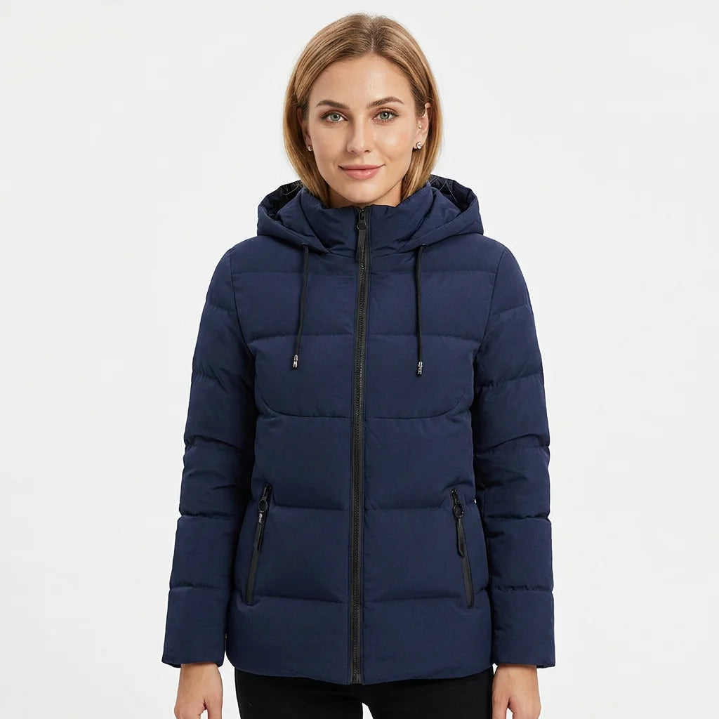 Men's Winter Puffer Hooded Jacket Thick Polyester Filled Zipper Front Logo Casual Style Regular Length Solid Color Windproof