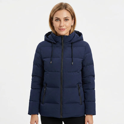 Men's Winter Puffer Hooded Jacket Thick Polyester Filled Zipper Front Logo Casual Style Regular Length Solid Color Windproof