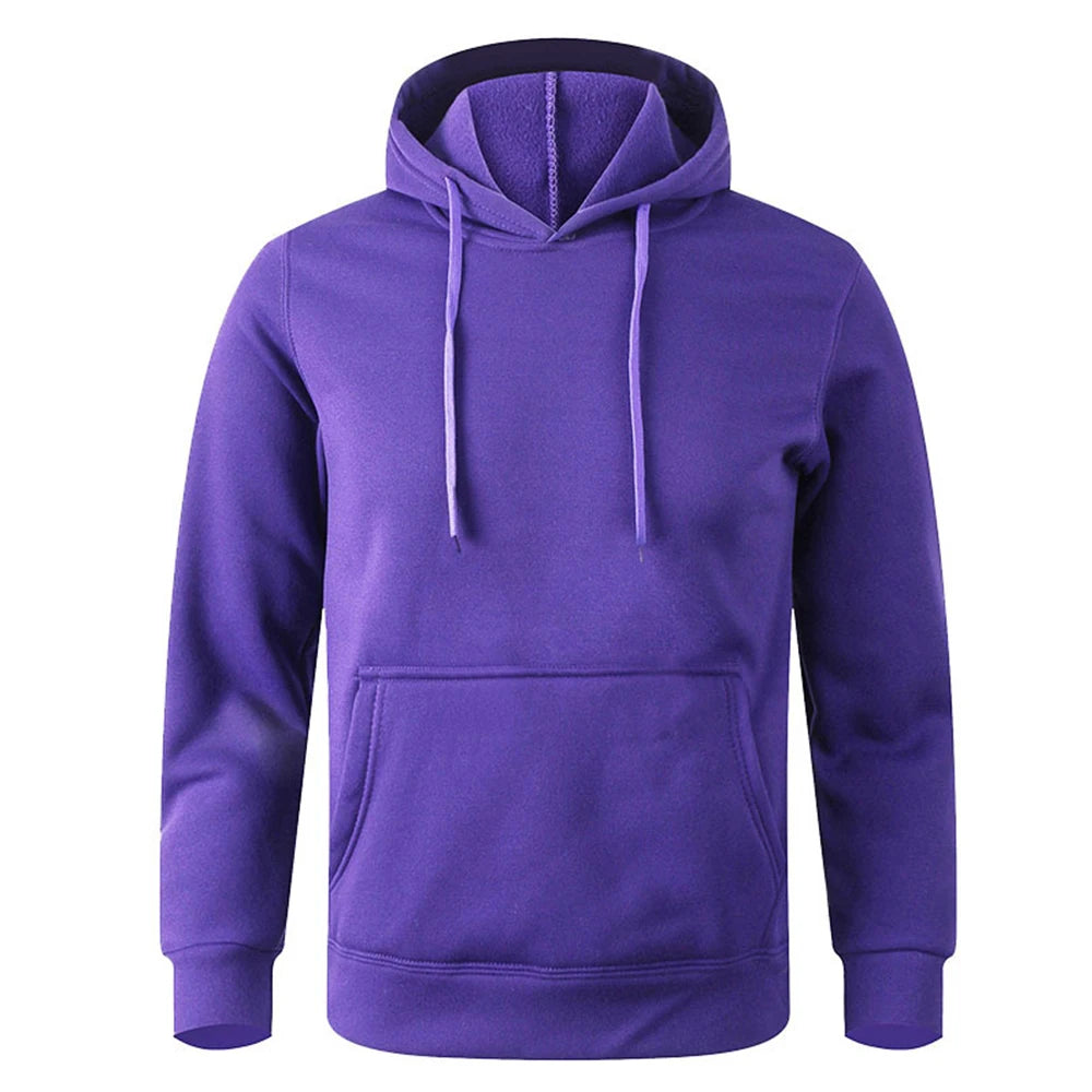 Moletom unissex quente, casual, cor sólida, estilo streetwear, com bolso, para esportes e fitness, disponível em várias cores.