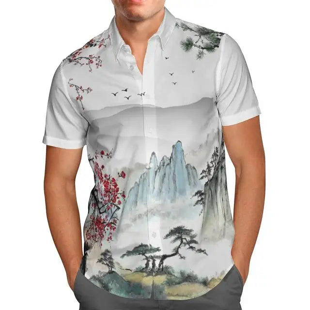 Oversized Streetwear 3D Anime Green Short Sleeve Hawaiian Shirt Men's Beach Summer 5XL Social Homme-863