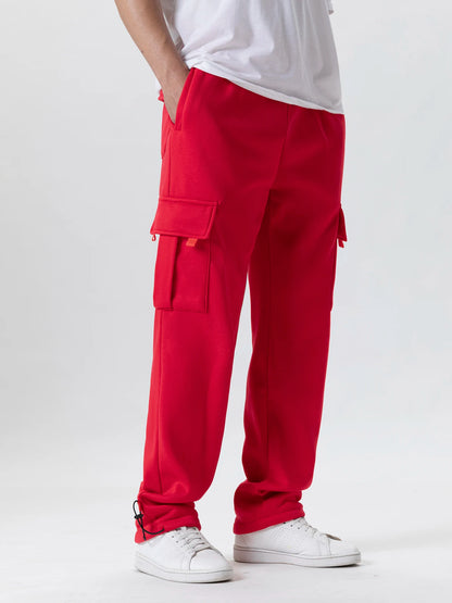 Mens Sweatpants Straight Fit Joggers for Sports and Streetwear Loose Oversized Drawstring Long Pants Men Multi-pocket Pants