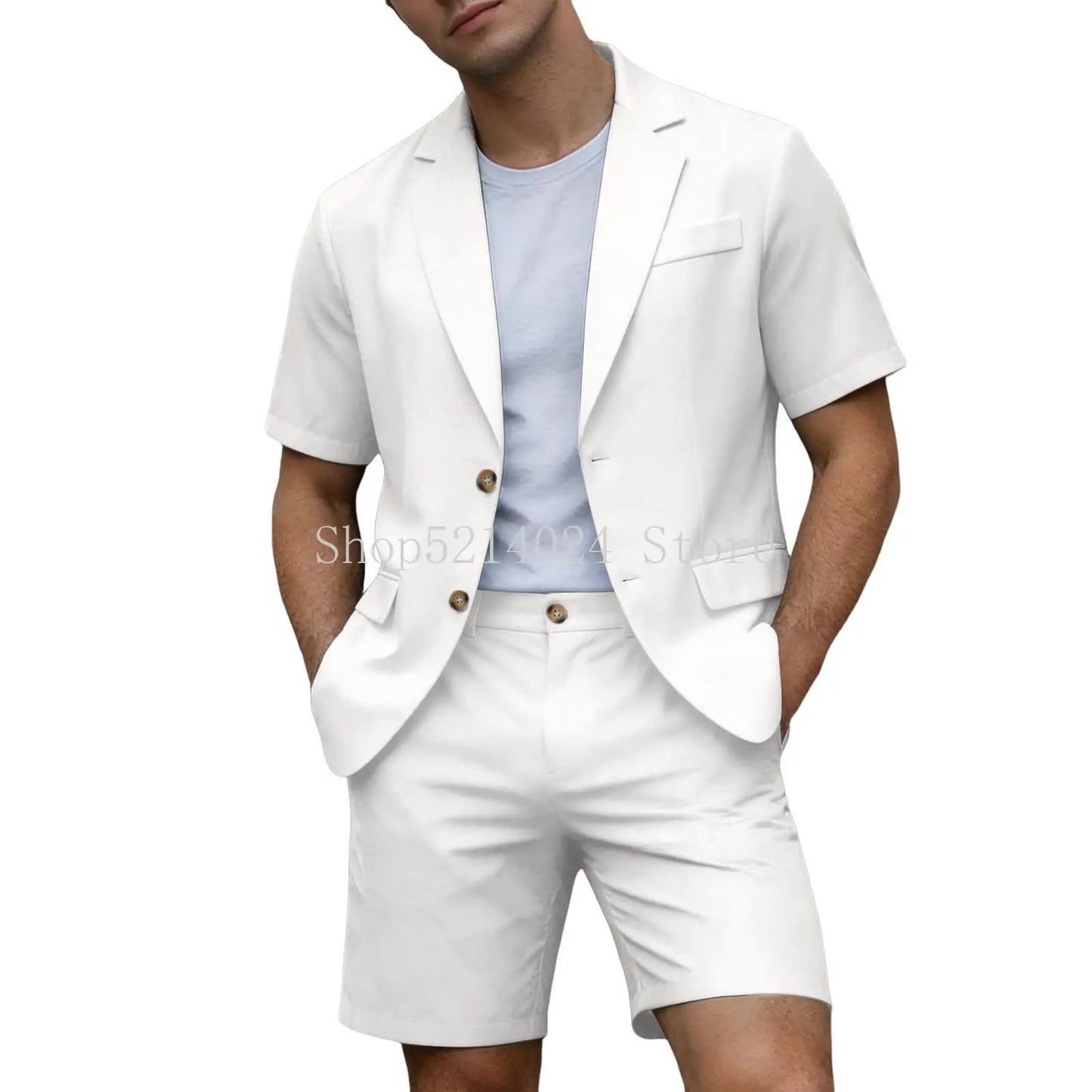 Conjuntos para Homens Blazer de Manga Curta e Calças Curtas Leves para Casamento, Festa, Negócios e Trajes Formais