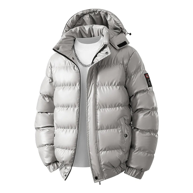 Jaqueta Puffer Masculina, Jaqueta de Inverno Quente e Espessa, Parka Acolchoada de Algodão, Casacos com Capuz, Moda Casual Masculina