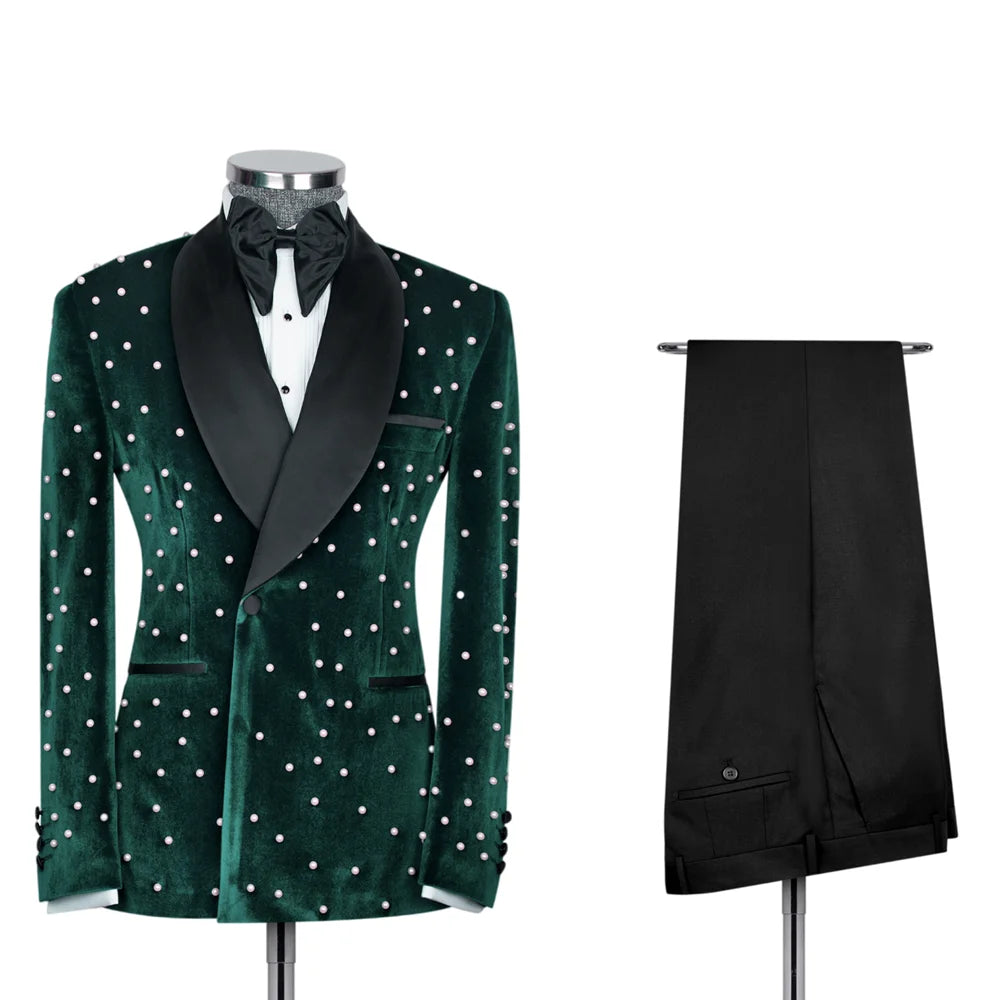Ternos masculinos de veludo jaqueta slim fit 2 peças/bordado de pérola personalização avançada blazer masculino/moda roupa de noivo de casamento