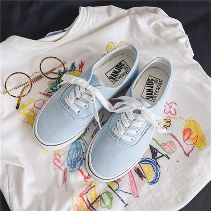 Casual apartamentos tênis de lona feminino ao ar livre cor sólida rasa sapatos esportivos tênis feminino streetwear rendas até sapatos vulcanizados