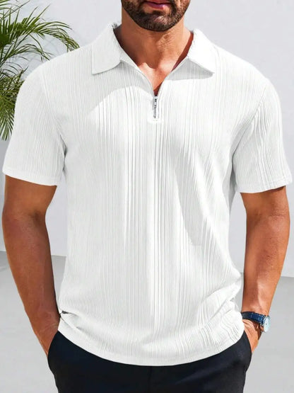 Camisa Masculina com Zíper Frontal, Malha Texturizada, Manga Curta, Casual, Leve, para Golfe