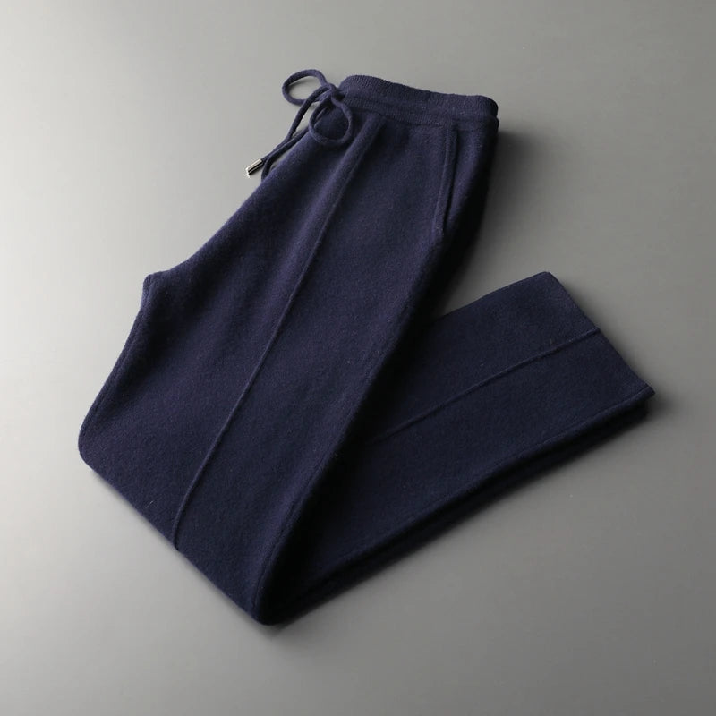 Outono e inverno novo grosso lazer calças de caxemira calças de malha fina masculina 100% calças de lã pura para manter aquecido