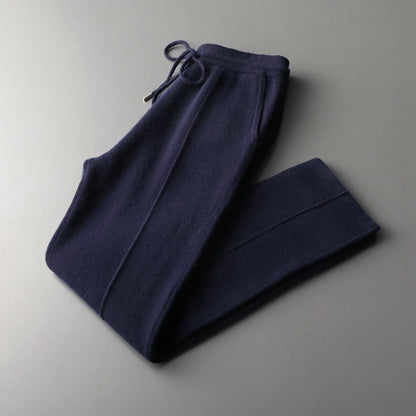 Outono e inverno novo grosso lazer calças de caxemira calças de malha fina masculina 100% calças de lã pura para manter aquecido
