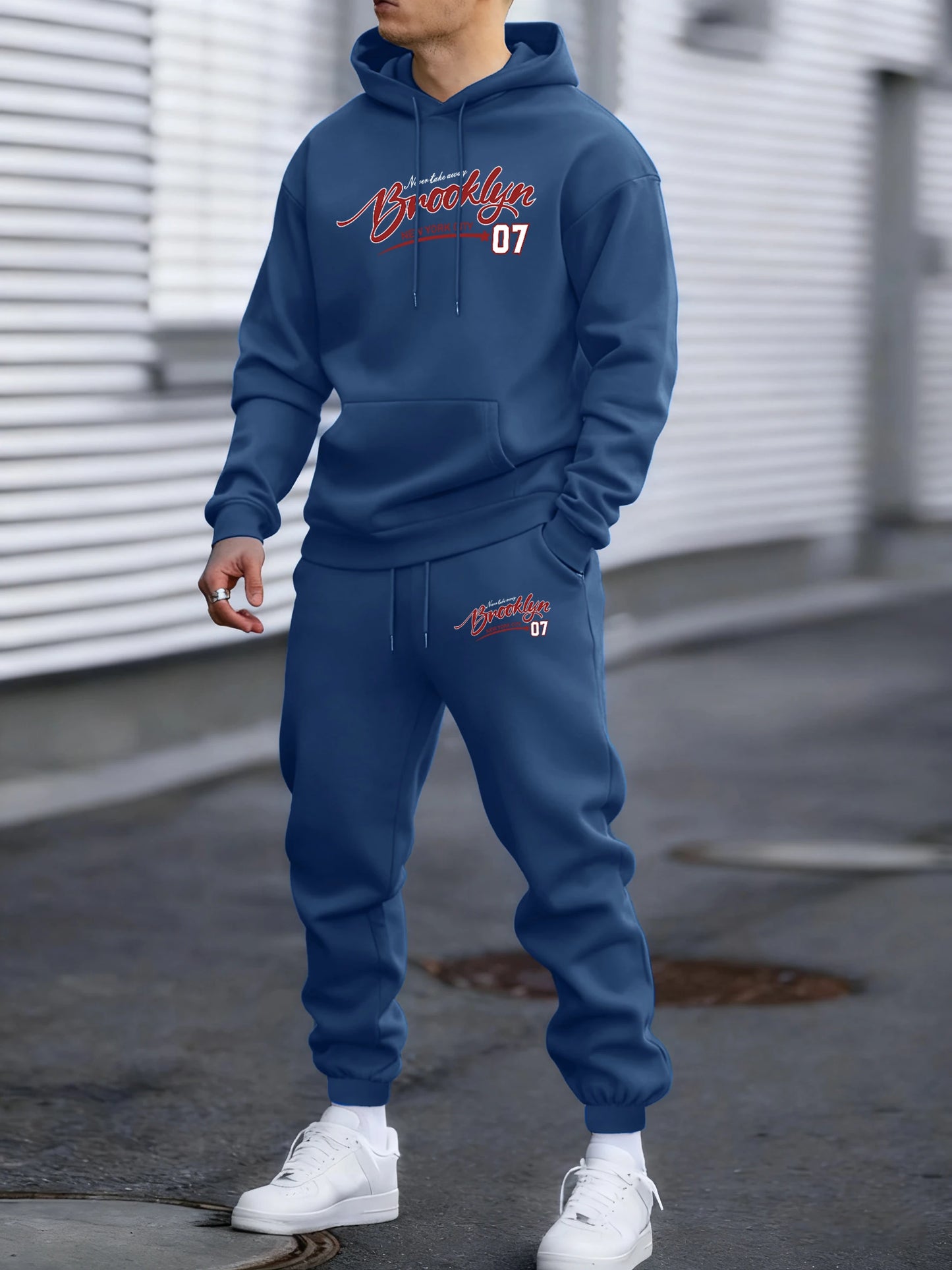 Brooklyn New York City 07 Print Autumn Winter Fleece Hoodie Sportpants Suit Men Soft Fashion Sweatshirt Comfy Street Sweatpants