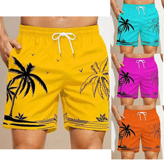 Calção de Banho Havaiano de Secagem Rápida Masculina, Shorts Esportivos para Férias, Estampado 3D Coqueiro, Solto, Moda Verão, 6XL