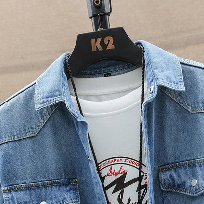 Jaqueta jeans masculina na moda primavera-outono moda puro algodão respirável casual camisa jeans de manga comprida confortável topo masculino