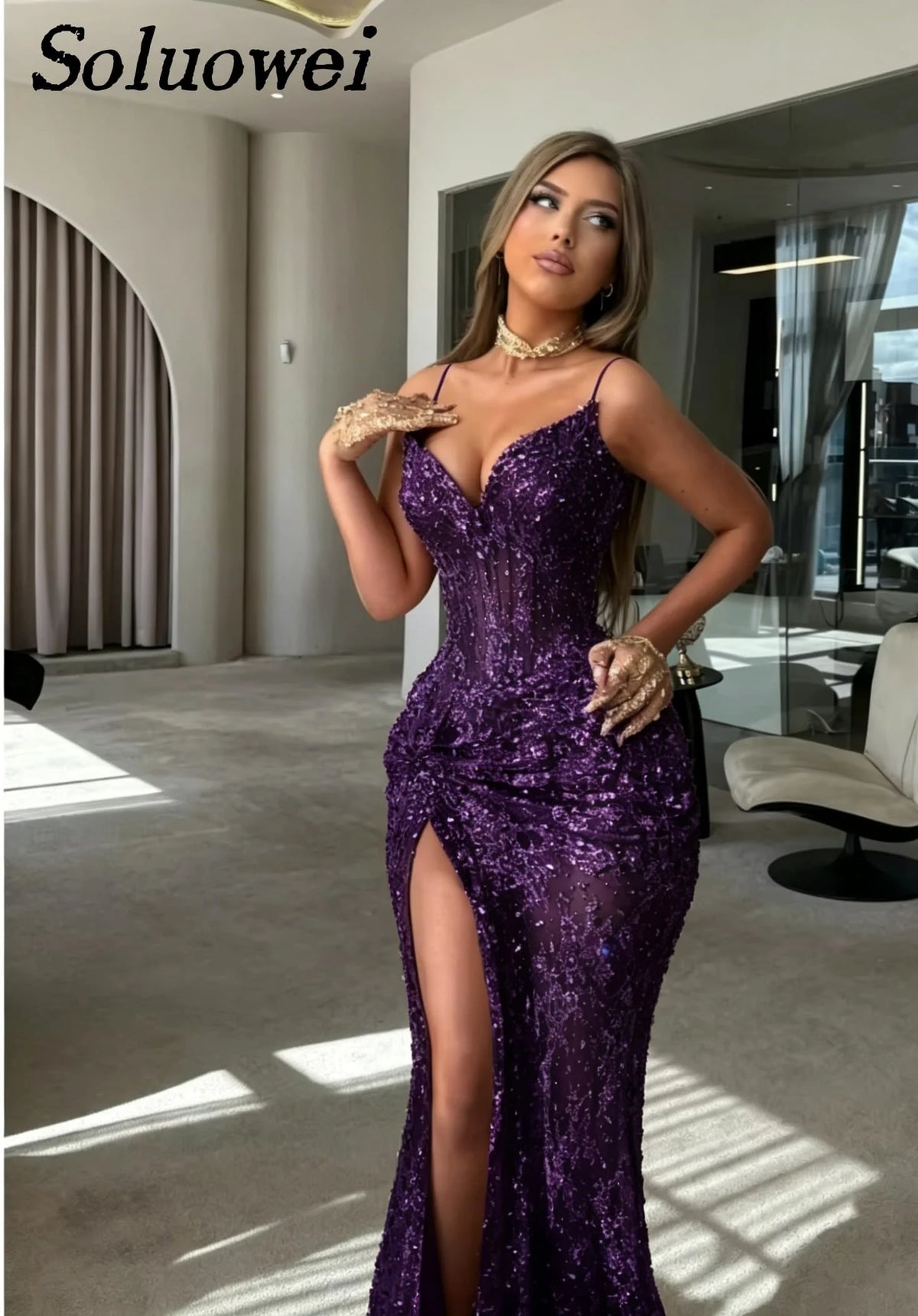 Vestidos Personalizados Elegantes Sem Alças com Decote Coração, Corpete Bordado com Fenda, Luxuosos Vestidos Formais de Baile Sereia