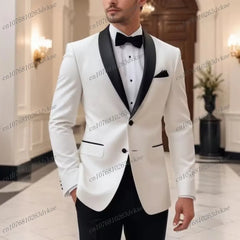 Novo Terno Masculino Branco e Preto para Casamento, Festa, Formatura, Noivo, Padrinho, Ocasiões Formais, Smoking Masculino, Conjunto de 2 Peças, Blazer e Calça