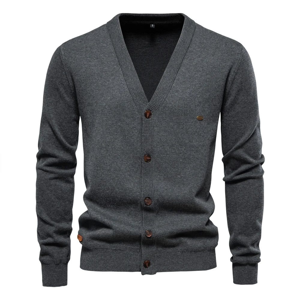 Aiopeson 2024 novo outono algodão cardigan camisola masculina casual único breasted cor sólida de alta qualidade camisola de algodão masculino