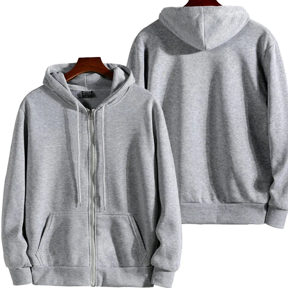 Nova Moda: Moletons com Zíper para Mulheres/Homens, Suéter com Capuz de Manga Longa, Roupas Casuais de Outono/Inverno, Roupas Esportivas Sólidas