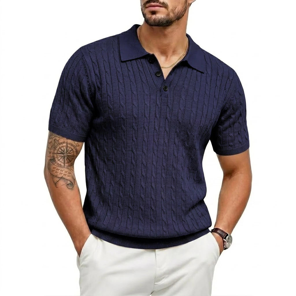 Camisetas Texturizadas de Verão para Homens, Camisas de Malha Leves de Manga Curta, Camisas Listradas Vintage, Camisetas de Malha Respirável, Polos para Homens