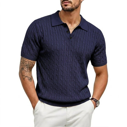 Camisetas Texturizadas de Verão para Homens, Camisas de Malha Leves de Manga Curta, Camisas Listradas Vintage, Camisetas de Malha Respirável, Polos para Homens