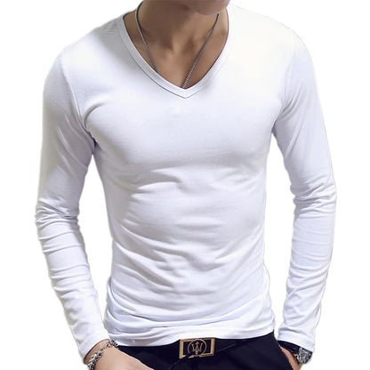 Camiseta masculina de manga comprida com estampa "Cultive a Moralidade" para a Primavera e o Outono, gola redonda, em poliéster liso, nas cores vermelho, azul e preto.