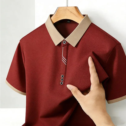 Camisa Polo Masculina de Moda com Gola Contrastante, Manga Curta, Ajuste Slim, Casual para Uso Diário, Top 2026