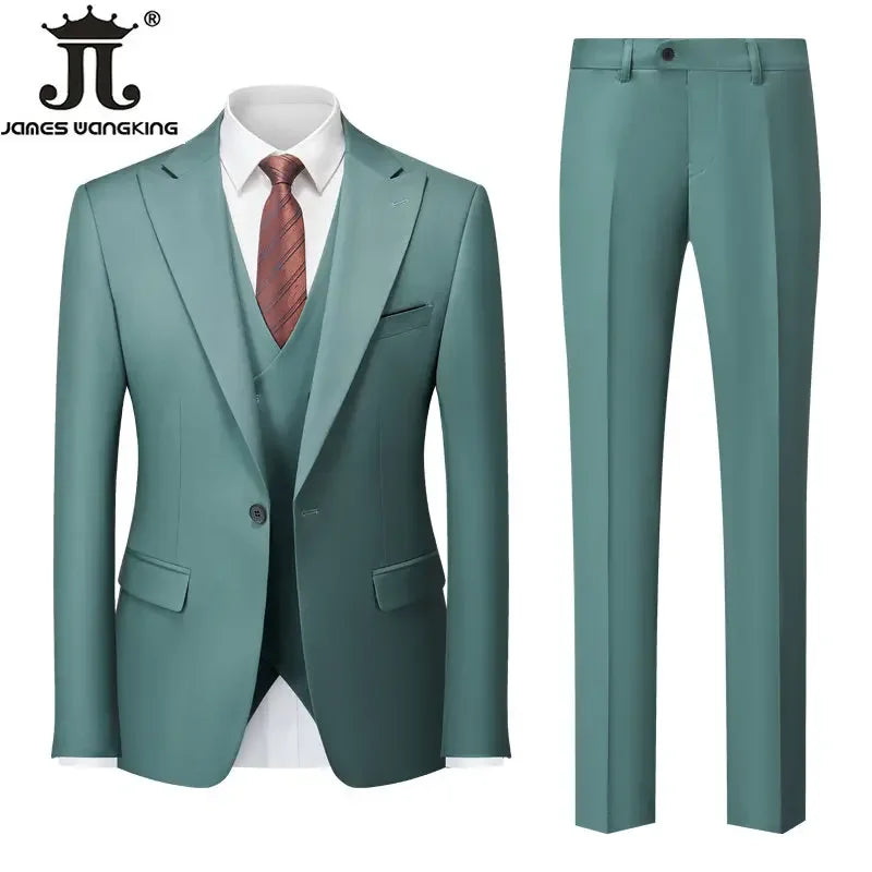 Conjunto de Terno Masculino de 3 Peças (Blazer + Colete + Calça) Tamanhos EUA XXS-3XL, Cor Sólida, Estilo Boutique, para Negócios Oficiais, Casamentos e Festas