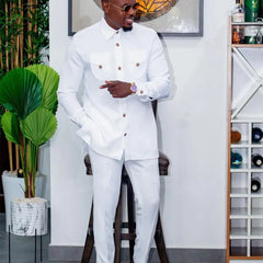Novo Terno Masculino 2025, Bolso Branco, Conjunto de 2 Peças, Terno Casual de Luxo para Casamento, Estilo Tradicional Africano de Minorias Étnicas