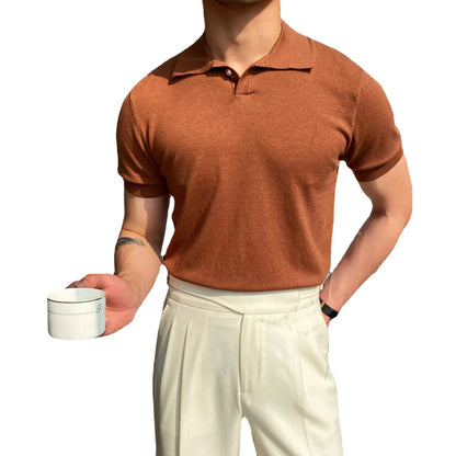 Camisa polo de manga curta de malha masculina, blusa casual de negócios, polo Slim Fit, primavera verão, camiseta listrada moda, camiseta com gola polo, malhas
