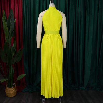 CPSYMYM Sexy Halter Sleeveless Women's Reunion Romper Summer New Female Elegant Pleated Waist Belted Wide Leg Jumpsuit Pants