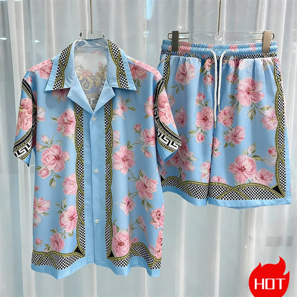 Conjunto de verão 3D masculino de duas peças, camisa havaiana de alta qualidade e shorts, conjunto unissex estilo Y2K, pijama masculino para ficar em casa.
