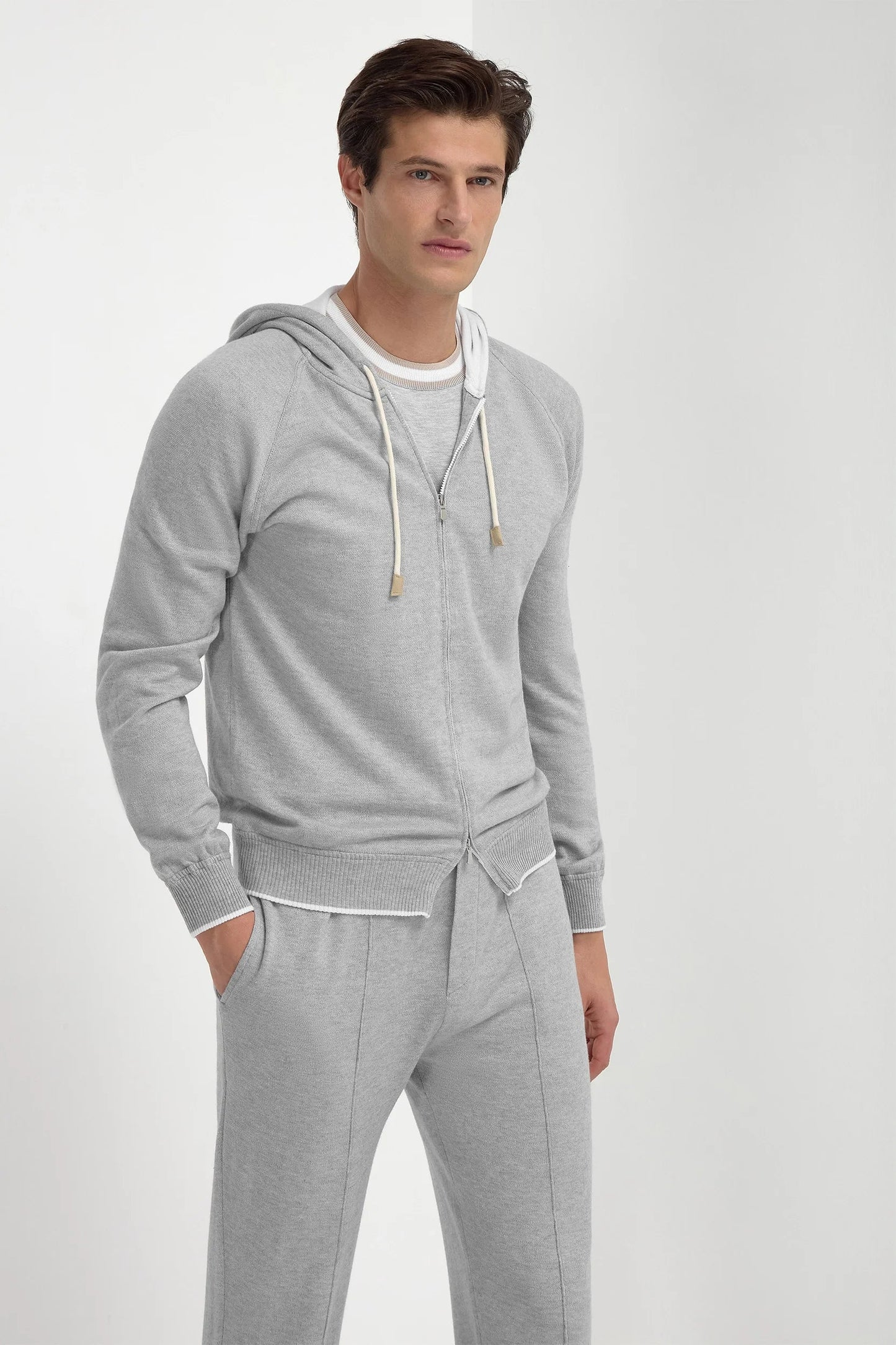 Sky grey cashmere blend hoodie - Made in Italy