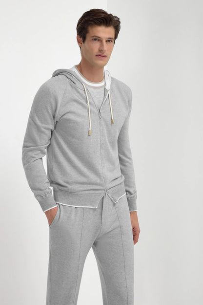 Sky grey cashmere blend hoodie - Made in Italy