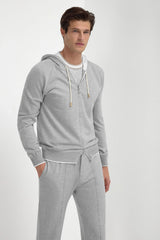 Sky grey cashmere blend hoodie - Made in Italy