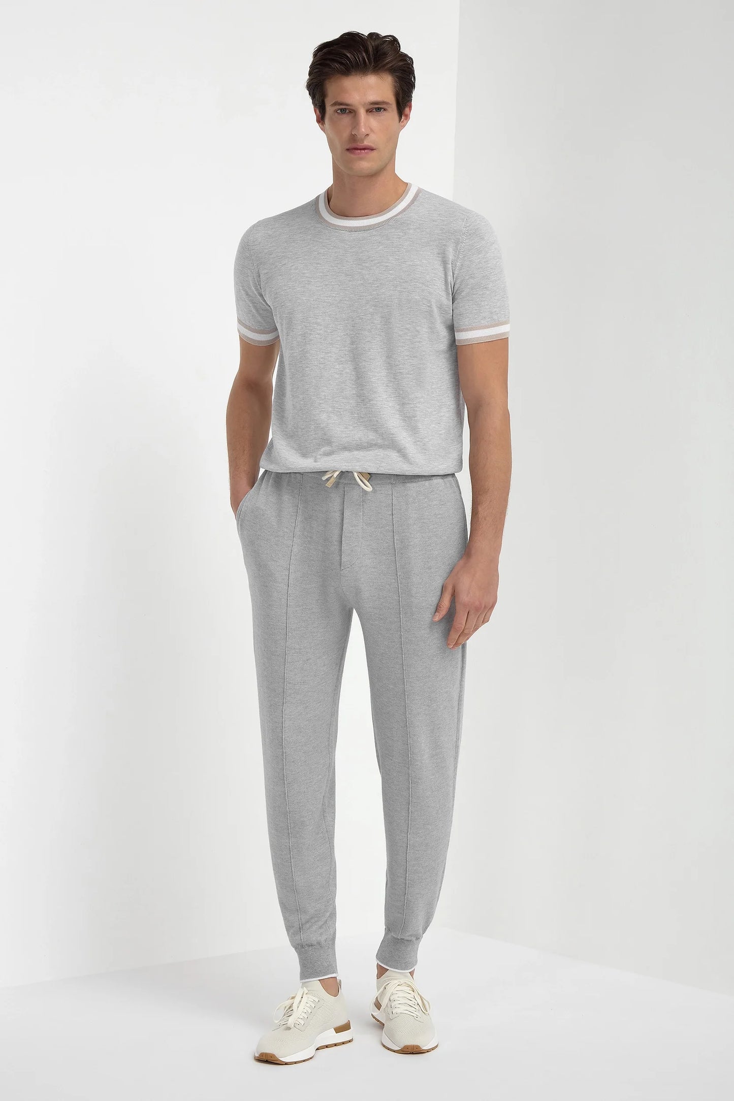 Sky grey cashmere blend jogger pants - Made in Italy