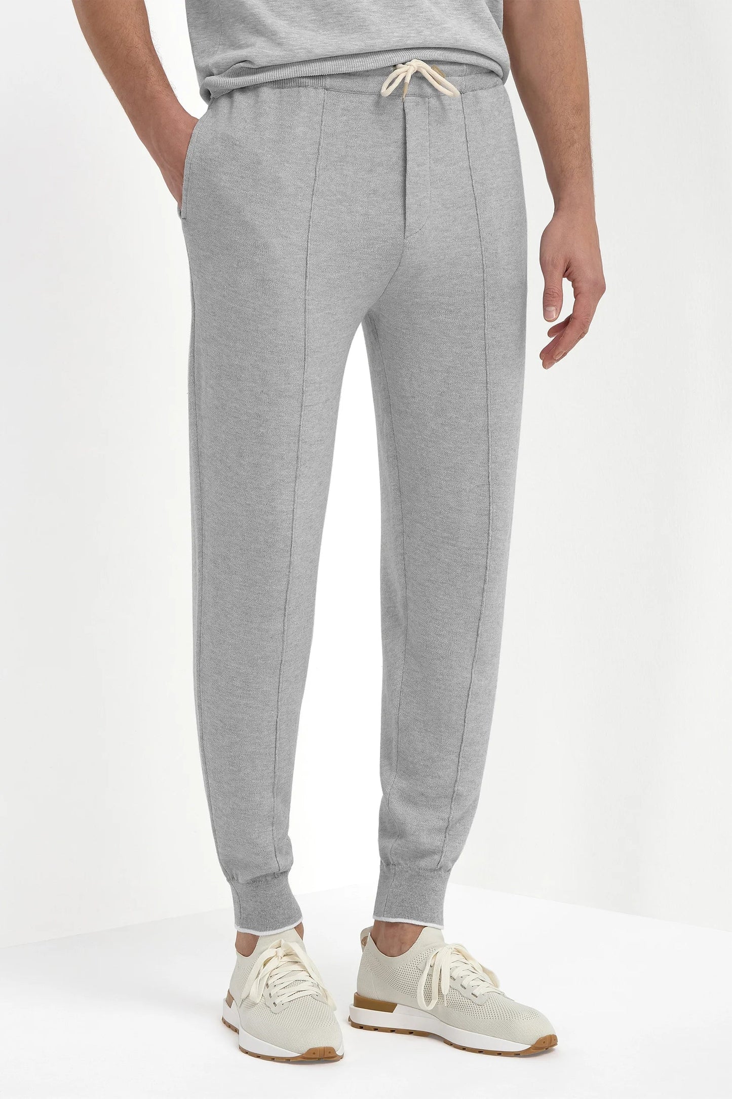 Sky grey cashmere blend jogger pants - Made in Italy