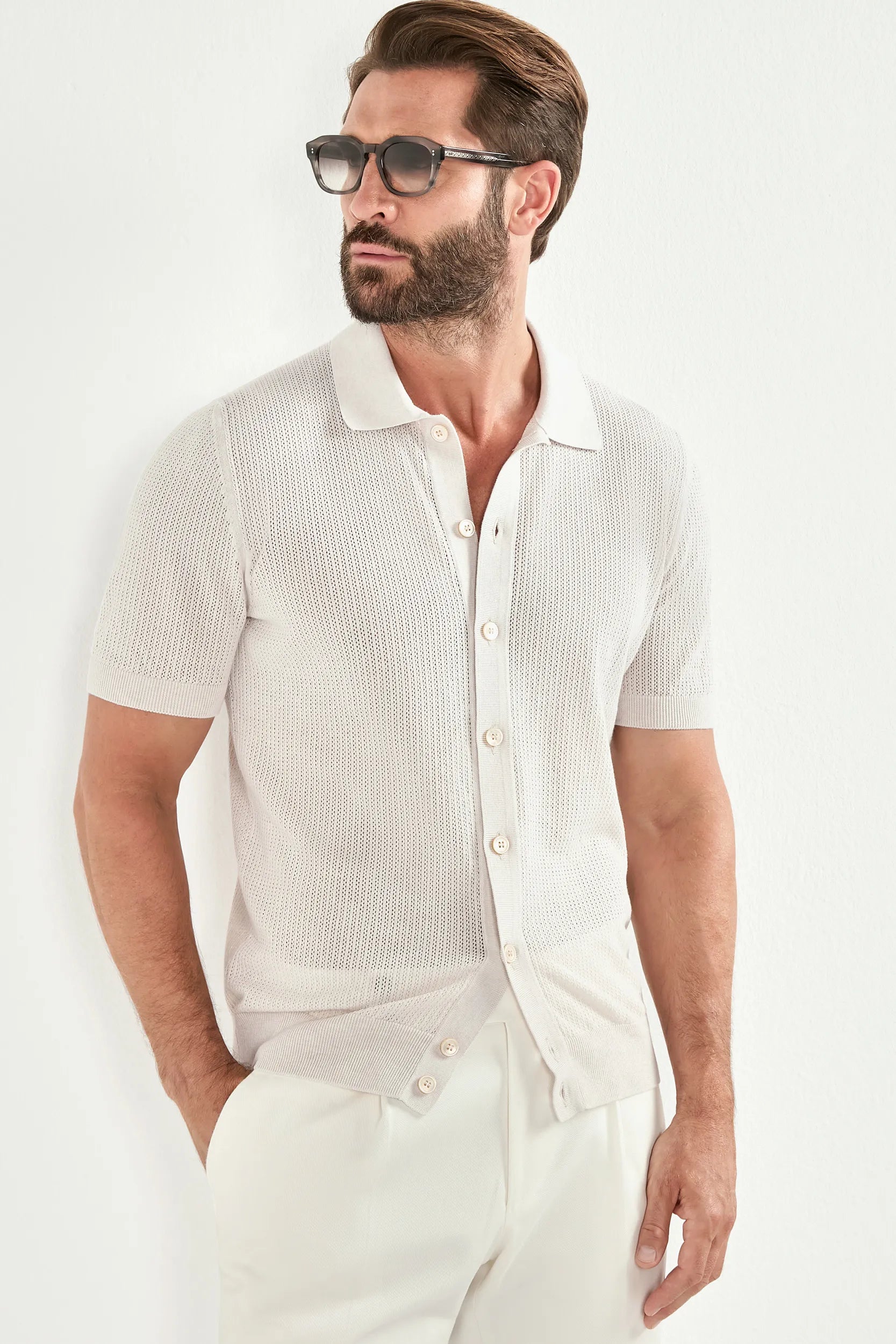 Stone knitted polo cardigan - Made in Italy
