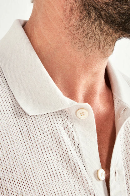 Stone knitted polo cardigan - Made in Italy