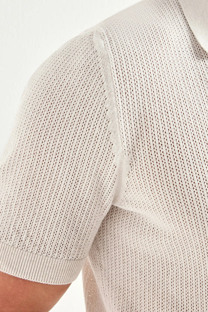 Stone knitted polo cardigan - Made in Italy