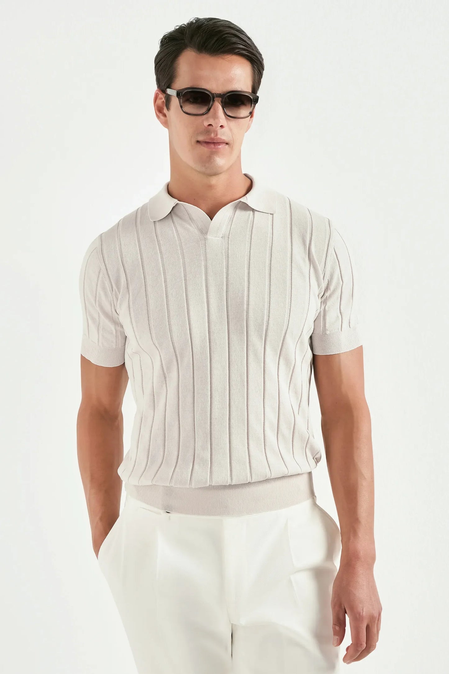 Stone ribbed polo - Made in Italy