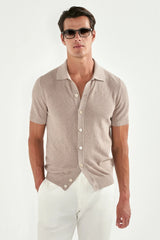 Taupe knitted polo cardigan - Made in Italy