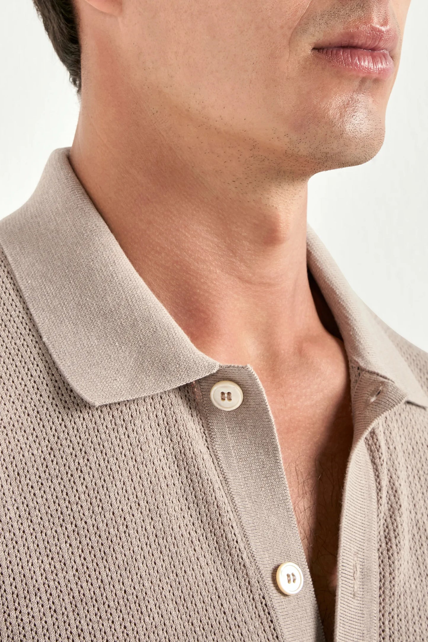 Taupe knitted polo cardigan - Made in Italy