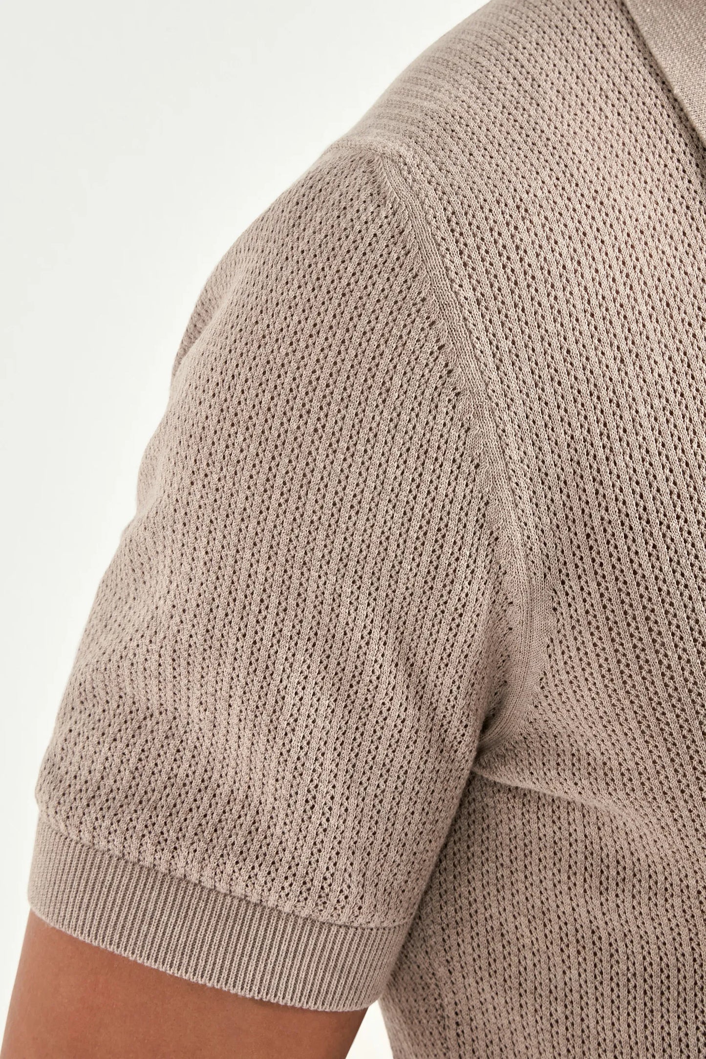 Taupe knitted polo cardigan - Made in Italy