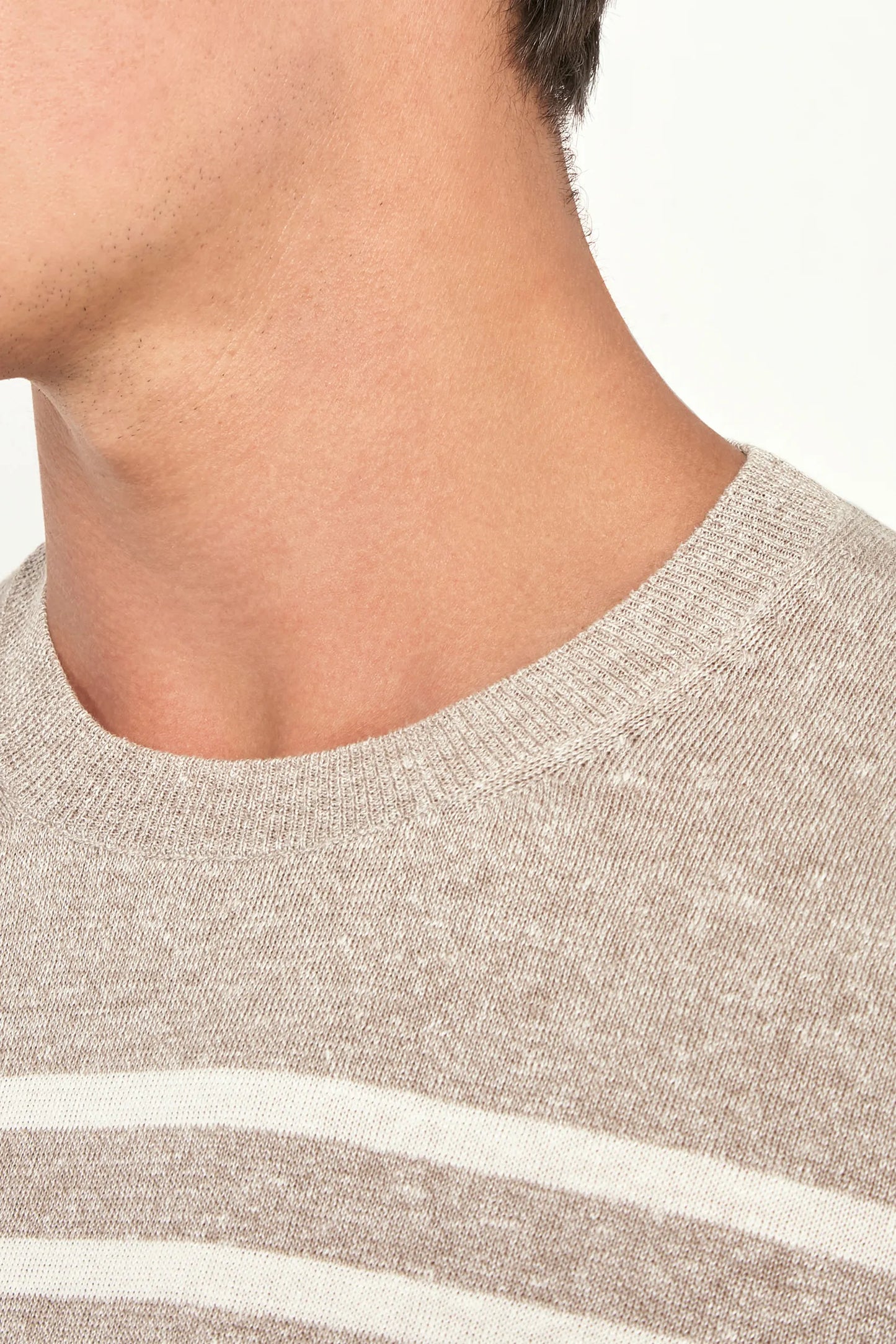 Taupe striped linen t-shirt - Made in Italy