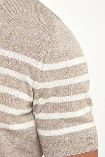 Taupe striped linen t-shirt - Made in Italy