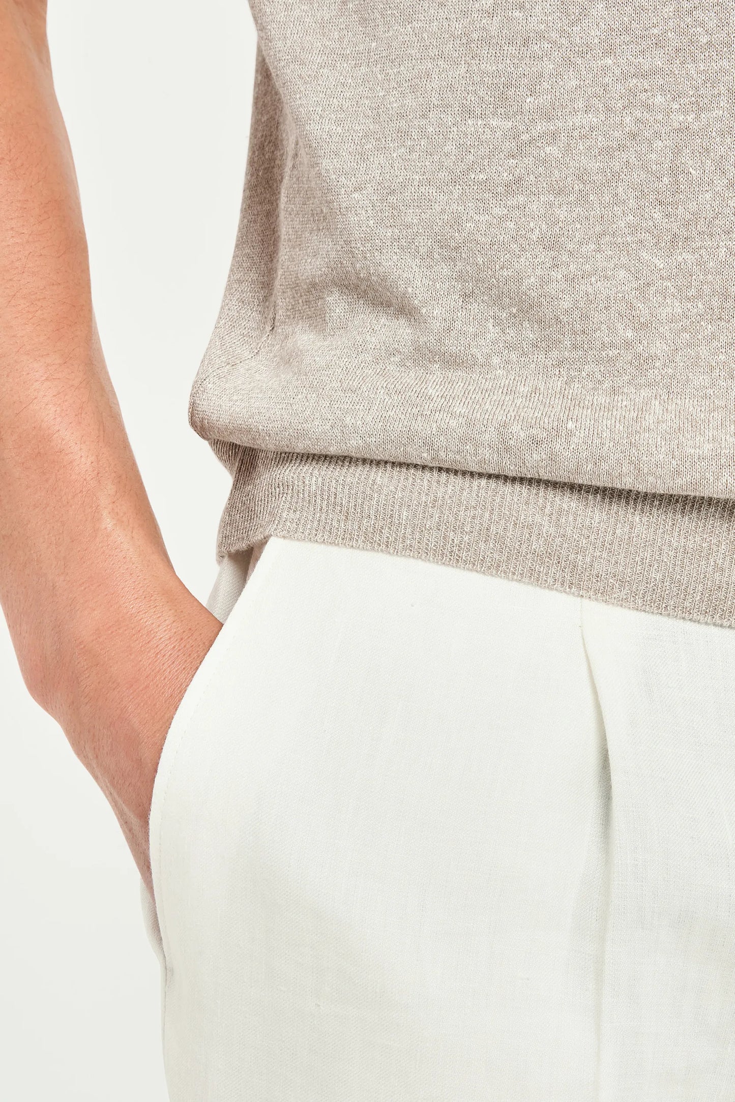 Taupe striped linen t-shirt - Made in Italy